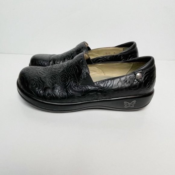 Alegria Debra Black Embossed Floral Rose Clogs US Size 9 - Picture 3 of 7